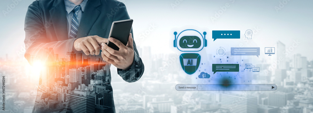 Poster ai chatbot improves virtual assistant interaction. ai chatbot processes text, supports users, ai cha