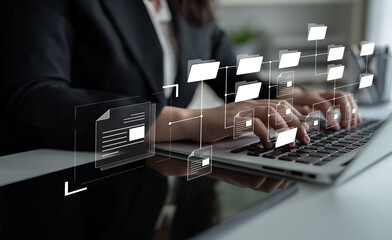 Digital file structure showing folder organization, file hierarchy, and document arrangement. File...