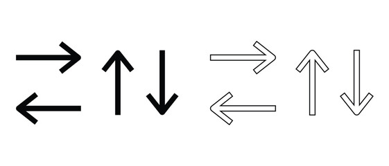 Black Arrow Set Pointing Different Directions on Transparent Background