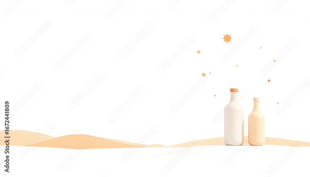 Poster two aesthetically pleasing bottles stand elegantly on a minimalistic and abstract backdrop, surround
