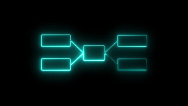 Neon Cyan Flowchart Diagram Animation Abstract Technology Concept Network Connection Structure Data Flow Process Visualization