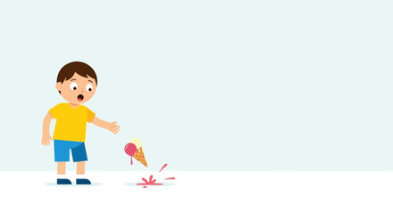 Boy's Disappointment As Ice Cream Cone Falls And Splatters On The Ground This Summer