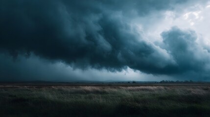 Foreboding storm clouds looming over rural farmland