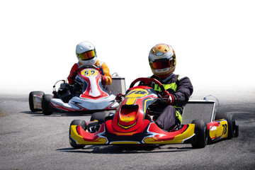 Two Go-Kart Racers on a Track, Isolated on transparent background	