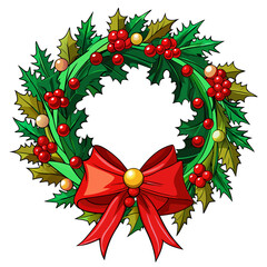 Naklejka premium Festive christmas wreath with red bow and ornaments isolated on white background isolated on transparent background