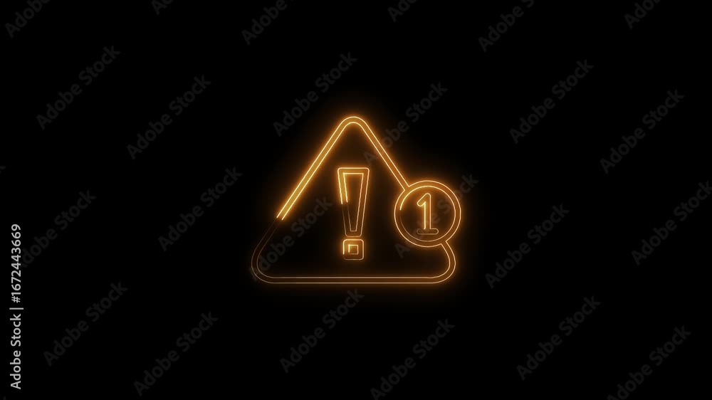 Poster glowing neon warning alert icon with notification badge isolated on black background digital