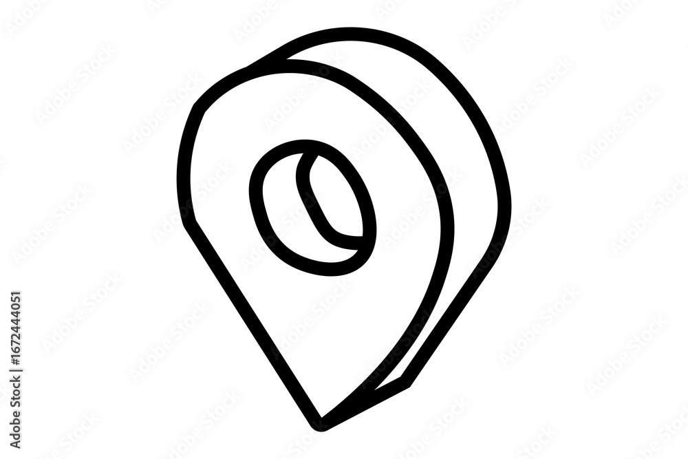 Poster the image shows a 3d location pin icon. it is drawn with thick black outlines in an isometric perspe