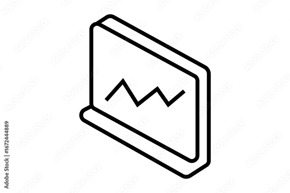 Poster the image shows a 3d isometric laptop icon. the laptop screen displays a simple zigzag line graph, s