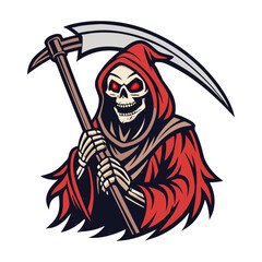 Grim Reaper with Red Hood and Scythe Vector Illustration