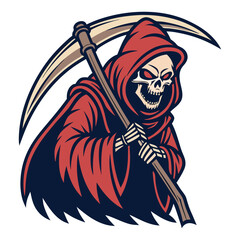 Hooded Grim Reaper with Scythe Vector Illustration for Halloween