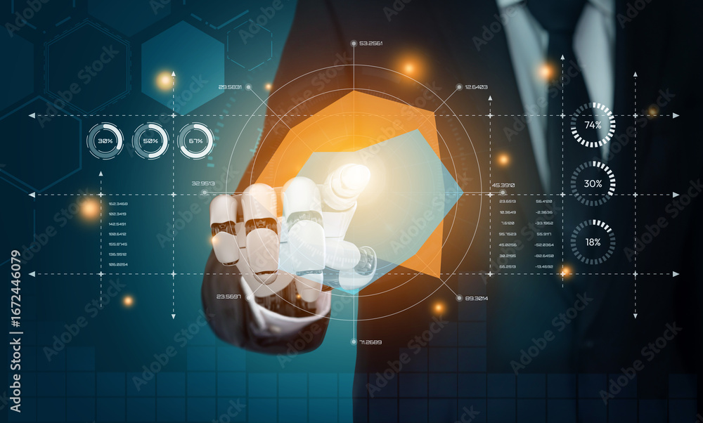 Poster ai artificial intelligence drives data analytics with predictive models, smart dashboards, and virtu