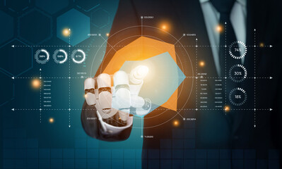 Fototapeta premium AI artificial intelligence drives data analytics with predictive models, smart dashboards, and virtual assistant insights for data-driven business decisions. Vouch