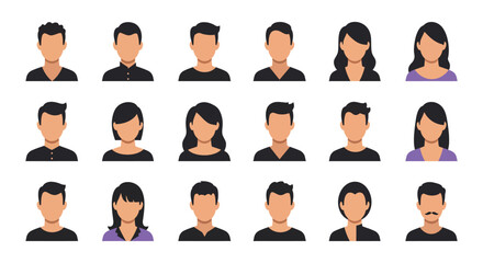 Diverse group of people icons with different hairstyles and facial features silhouette