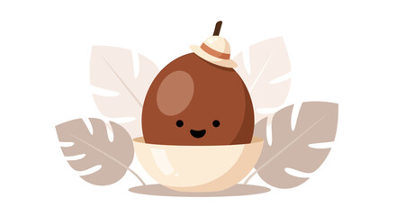 Charming Cartoon Cocoa Beans Decorated With a Cute Hat and Tropical Foliage Scene Design