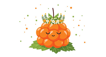 Charming Cloudberry With a Floral Tiara, Delightful Illustration on White Backdrop