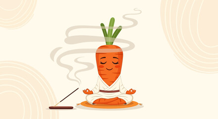 Calm Carrot Enjoys Meditation Practice While Incense Burns Quietly For Peace