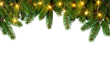 Weihnachtliche Tannenzweige mit Lichtern – Isoliertes Deko-Element auf Weiß