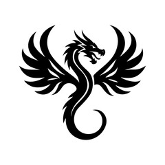Black Tribal Dragon Vector Illustration – Fierce Winged Mythical Creature in Tattoo Style – Abstract Fire Dragon for Logo, Emblem, or Fantasy Art