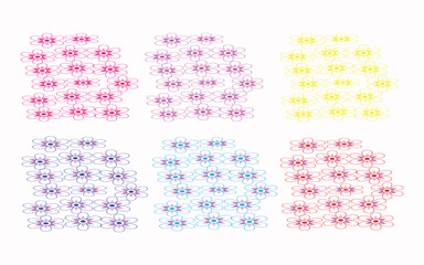 Colorful floral pattern with pink yellow blue and red flowers on on white background