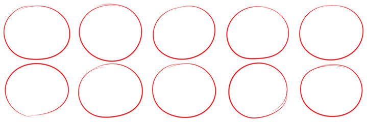 Hand drawn circle highlighter line sketch set. Vector marker circular lines, doodle round circles vector illustration.