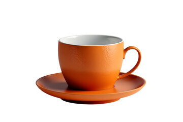 Orange ceramic cup and saucer isolated on transparent background