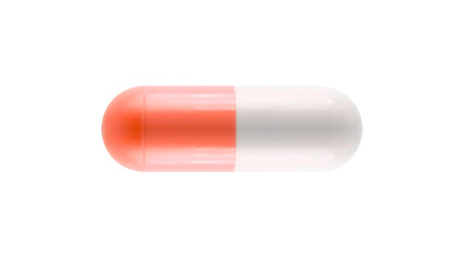 A single orange and white pharmaceutical capsule isolated on a transparent background.