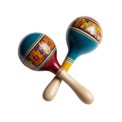 Pair of colorful maracas with painted handles isolated on a dark backdrop musical percussion instruments transparent background
