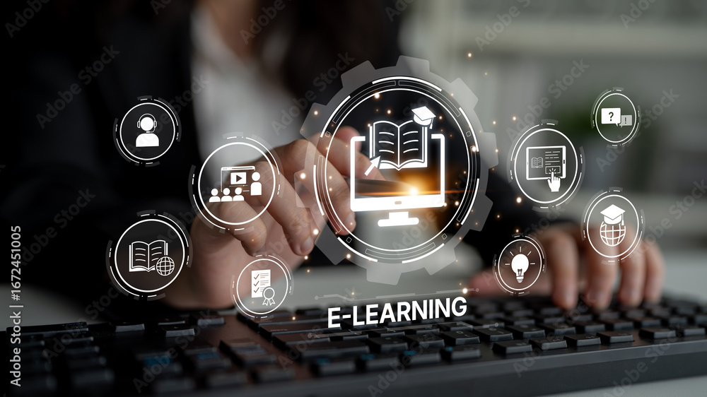 Aufkleber online education boosts access to learning. learn anytime through flexible platforms. education tech