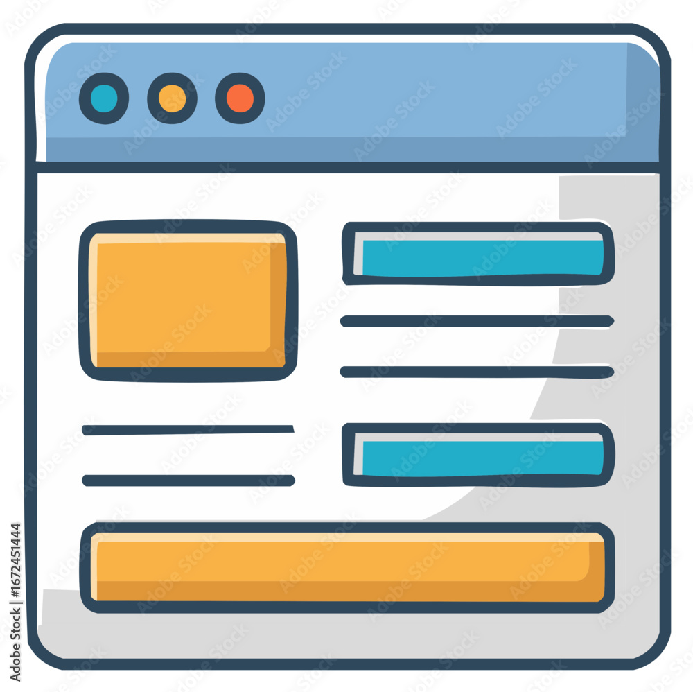 Poster website interface design with colorful buttons and content areas, isolated