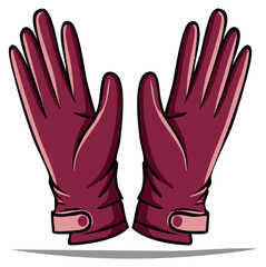 Obraz premium Burgundy leather gloves for protection hands warmers, cartoon, illustration