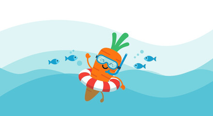 Fototapeta premium Cheerful Carrot Enjoying Aquatic Adventure With Snorkel In Ocean Water, Summer Fun