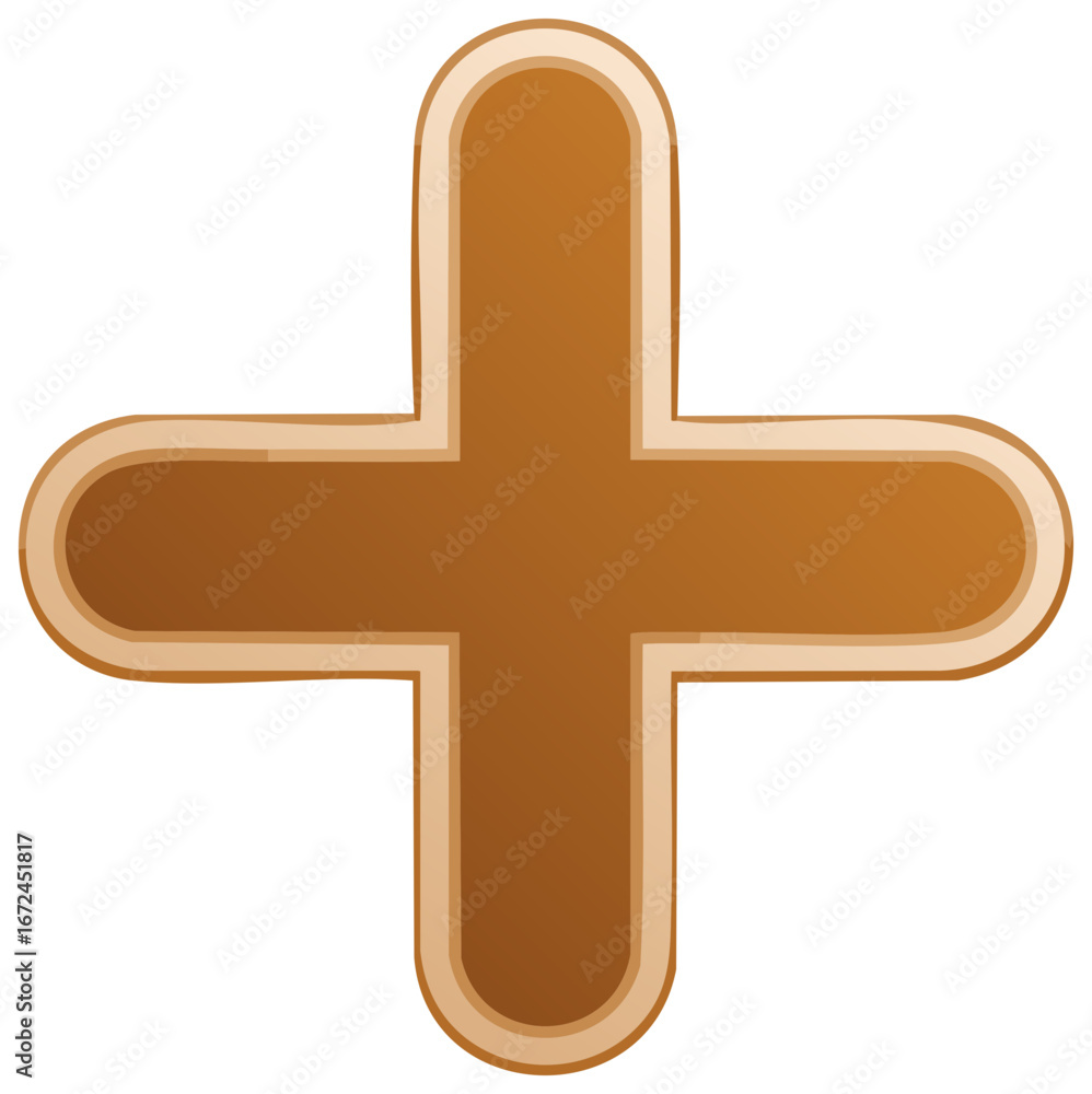 Poster brown plus sign symbol with rounded edges for addition and positive concepts