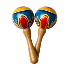 Vibrant pair of maracas with colorful hand-painted handles isolated on black musical percussion instrument transparent background