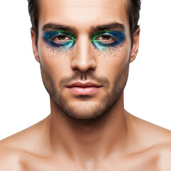 Obraz premium Man with glittery eyeshadow expressive makeup for bold and creative looks transparent background