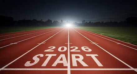 Athletic track with 2026 start line symbolizing new beginnings and goals