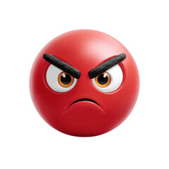 Naklejka premium Angry emoji face, 3D red sphere with furious expression, frustrated emoticon icon, aggressive character design for digital communication and social media isolated on Transparent Background