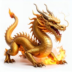 Obraz premium Golden serpentine beast, traditional asian mythology creature design on white background
