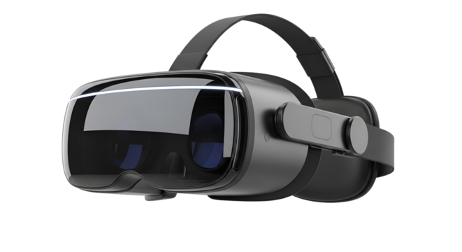 Black VR headset for virtual reality experience isolated PNG with Transparent Background