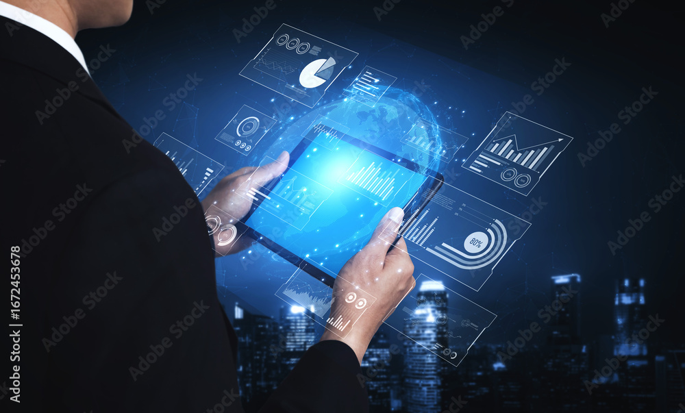 Aufkleber real-time global data analytics dashboard visualizing insights from interconnected systems for decis