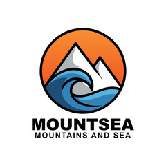 Creative combination mountain and sea logo design idea