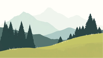 Fototapeta premium Mountains landscape with sky view and grass. Nature landscape. Vector illustration.