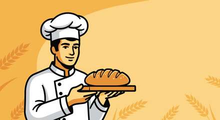 Cheerful Baker Holding Freshly Baked Bread, Perfect for Culinary Concepts and Branding