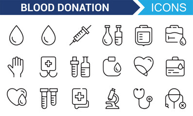 Blood Donation Icons Set for Health Campaigns and Medical Education