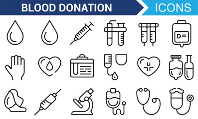 Blood Donation and Testing Icons for Healthcare Awareness and Medical Projects