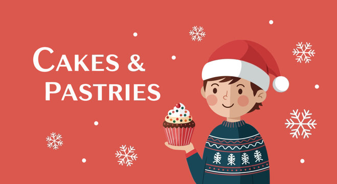 Cheerful Christmas Season with Sweet Cupcake and Festive Design Celebrating Dessert