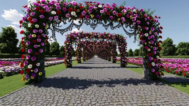 Computer-generated ry of floral garden arches