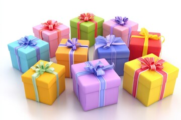 Fototapeta premium Colorful gift boxes arranged in a festive cluster for celebrations