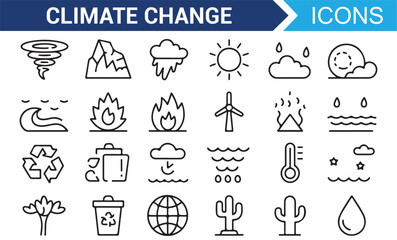 Minimalist Icons Representing Nature, Climate Change, and Earth Sustainability