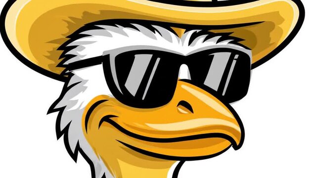 Ostrich cartoon cowboy hat sunglasses