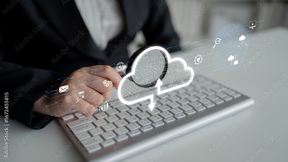 Aufkleber cloud computing enables digital growth with secure data storage, scalable infrastructure, and strate